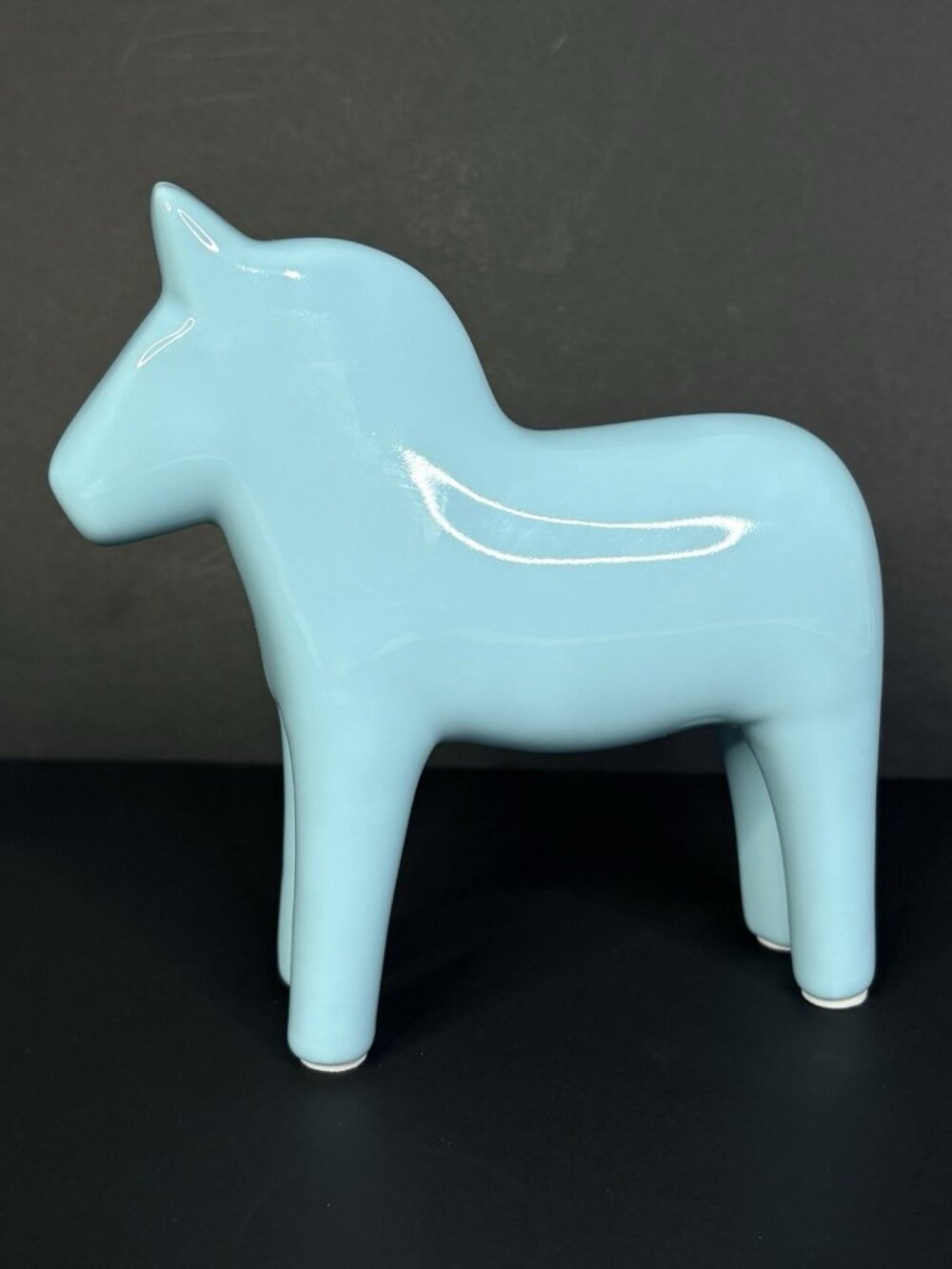 Scarce Blue Ceramic Folk Art Swedish Dalarma Horse Dala 6" Blue Décor